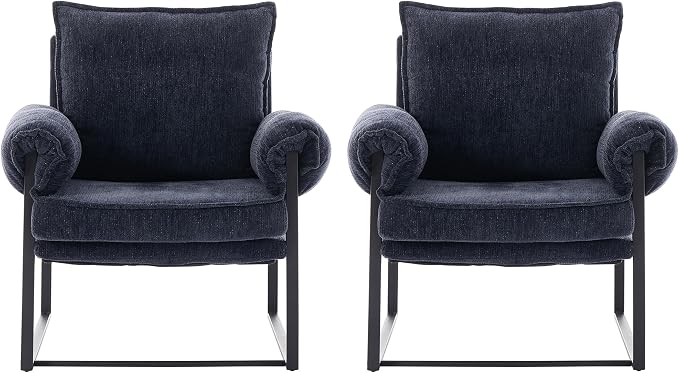 YISHENG Accent Chair with 6-Angle Adjustable Backrest, Fabric Living Room Chair Upholstered Lounge Chair, Modern Chair Cozy Reclining Chair for Reading Room, Set of 2 Dark Blue