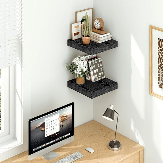 Vivelove Black Floating Shelves for Wall 12 Inches Wide, 12" Deep Wall Shelves for Bedroom, Bathroom, Living Room, Kitchen, Office, Home Decor Shelf with Invisible Brackets,12" X 12" X 1.5", Set of 2