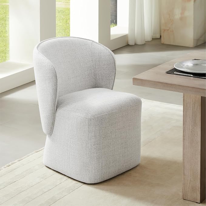 KISLOT Upholstered Dining Chairs with Wheels, No Assembly Stain Resistant Fabric Modern Barrel Armchair with Casters, Dining Room Chairs for Kitchen Living Room Bedroom, Light Grey, Set of 4
