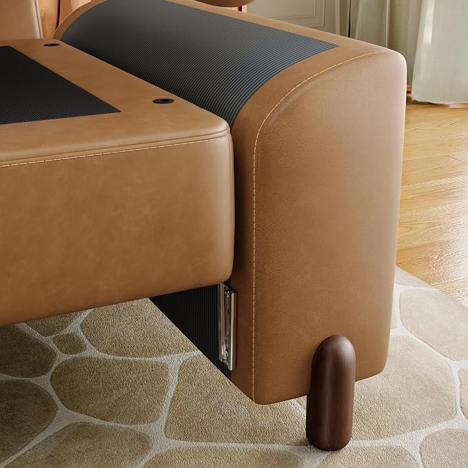 SITJOY Large Cloud Couch, 118" Wide 3 Seater Sofa, Faux Leather in Brown | Pet-Friendly Scratch-Resistant Leather Sectional Sofas for Living Room, Deep Seat Wide Couch