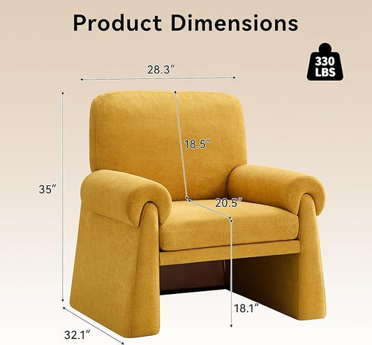 Oversized Accent Chair, Comfy Living Room Chairs, Single Sofa Chair with Thick Cushion and Armrests, Upholstered Arm Chair for Living Room, Modern Armchair, Reading Chair for Bedroom, Yellow