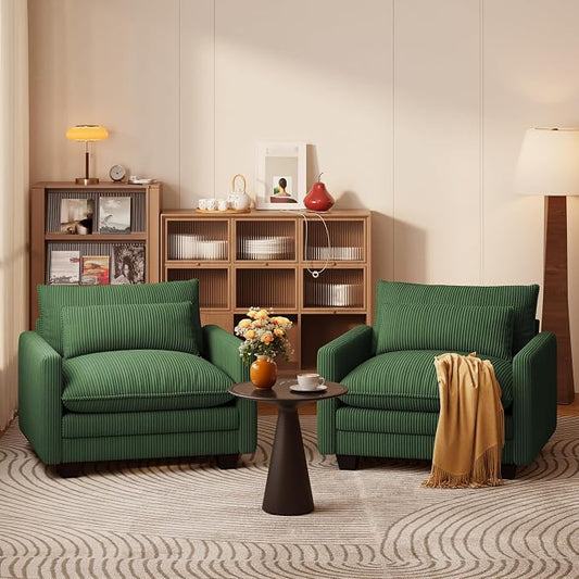 Gizoon Cloud Accent Chair with Washable Cover, Corduroy Single Sofa Chair with Comfy Deep Seat, Modern Armchair with Pillow for Living Room Bedroom, Green