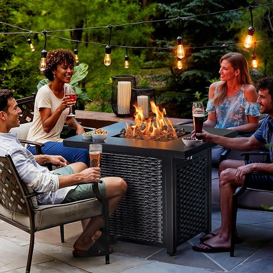 Ciays 32 Inch Propane Fire Pit, CSA-Listed Outdoor Gas Fire Pits 50,000 BTU Steel Fire Pit Table with Lid, Add Warmth and Ambience to Gatherings and Parties On Patio Deck Garden, Black,CIFPT4B