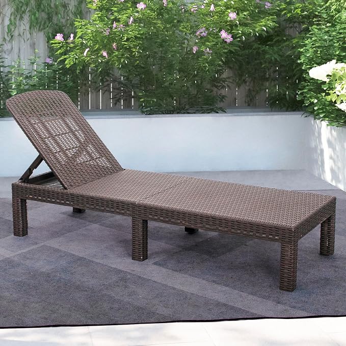 DIMAR GARDEN Outdoor Chaise Lounge, Pool Lounge Chair with Table, 3 Pieces Mocha