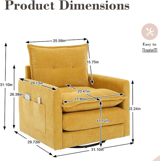 Swivel Accent Chair, Modern Swivel Barrel Chair for Living Room, 360 Degree Comfy Square Accent Barrel Chair, Upholstered Sofa Armchair for Bedroom,Reading, Chenille, Mustard Yellow