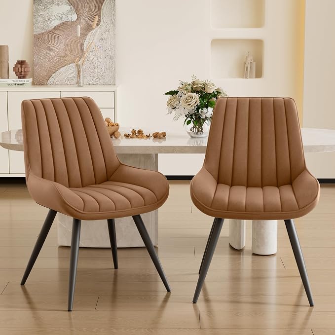 Dining Chairs Set of 4, Mid Century Modern Kitchen Chairs with Soft Cushion, Comfortable Upholstered Fabric Dining Room Chairs for Kitchen, Brown