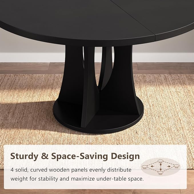 Einhomn 47.2-inch Round Dining Table, Kitchen Table for 4-6, Farmhouse Circle Dining Room Table, Space Saving Wood Kitchen & Dining Room Furniture, Black