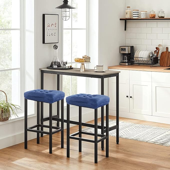 Rectangular Stool Cushion Set of 4, Soft Saddle Stool Cushions with Ties, Nonslip and Washable, Dark Blue, 18 x 10.5 x 4 Inch