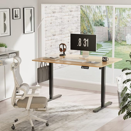 YESHOMY Height Adjustable Electric Standing Desk, 48 inch Computer Table, Home Office Workstation, Black Leg/Natural Top