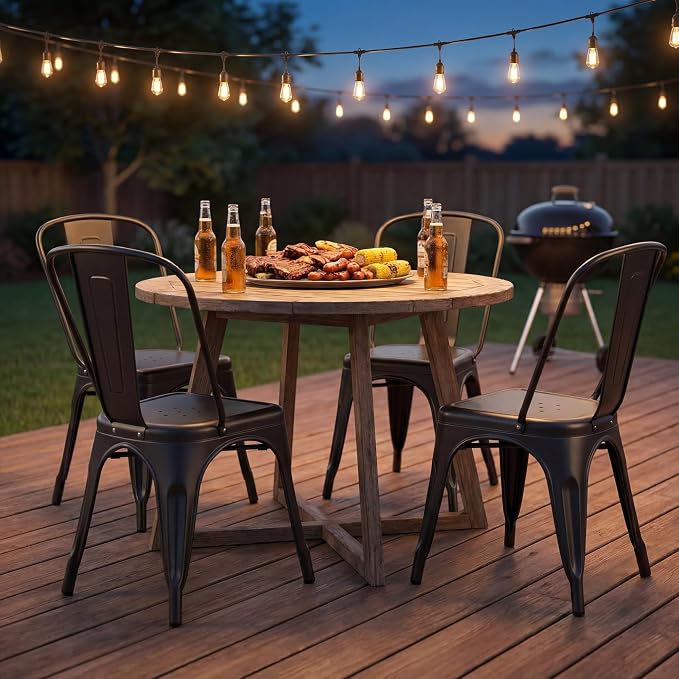 Furmax Metal Dining Chair Indoor-Outdoor Use Stackable Classic Trattoria Chair Chic Dining Bistro Cafe Side Metal Chairs Set of 4 (Black)