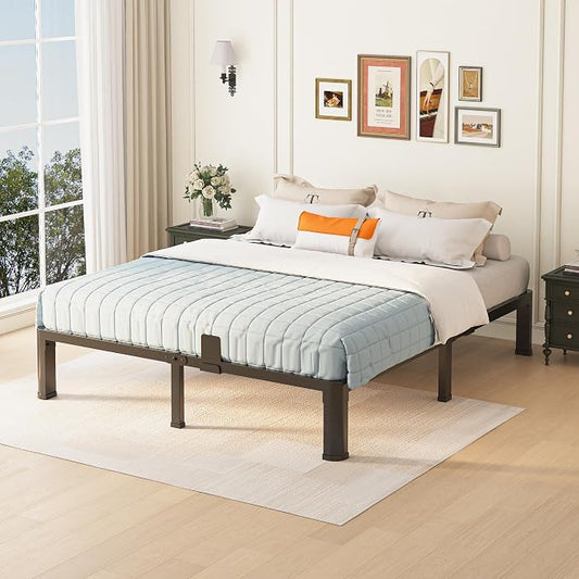 Yitong Angel 10 inch Queen Bed Frame with Round Corner Legs Mattress Slide Stopper,Low Profile Heavy Duty Metal Platform,Steel Slats Support,No Box Spring Needed,Easy Assembly,Noise Free
