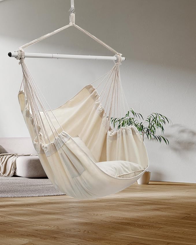 ADVOKAIR Hammock Chair Swing, Heavy-Duty Hanging Rope Swing Seat Supports 500 Lbs, Ideal for Outdoor Patio, Backyard, Porch, Deck & Indoor Bedroom Use