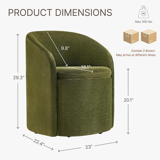 KISLOT Upholstered Dining Chairs with Casters, No Assembly Rolling Modern Dining Room Chairs with Hidden Storage & Barrel Backrest, Accent Chair for Bedroom, Living Room, Dressing, Green, Set of 2