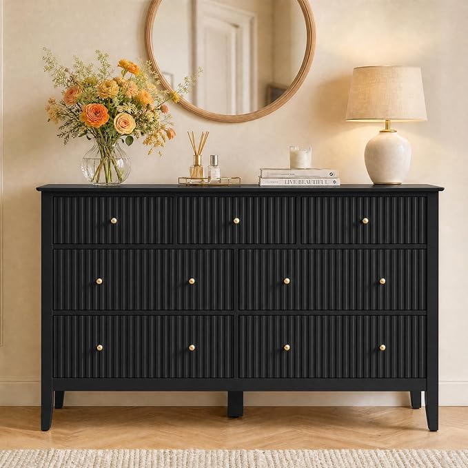 RoyalCraft 7 Drawer Dresser for Bedroom, 53" Wide Modern Wooden Chest of Drawers with Metal Handles, Painted Surface, Sturdy and Stable Storage Cabinet for Living Room, Black