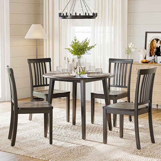 COLAMY Wooden Dining Chairs Set of 6, Solid Rubberwood Kitchen & Dining Room Chairs,Windsor Style Seating, Rustic Dining Table Chairs, Non-Slip Foot Pads, Farmhouse & Traditional Seating,Dark Brown