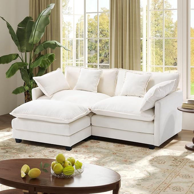 77.6" Modular Sectional Sofa,Loveseat Couch for Living Room, Modern Deep Seat Sofa 2 Seater Chenille Fabric Comfy Cloud Couches with Throw Pillows & Ottoman for Living Room,Apartment
