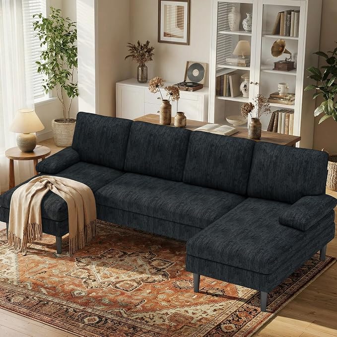 Korser U-Shaped Sectional Couches for Living Room, 101 Inch Modern Modular Sofa with Double Chaise Lounge, Comfy Chenille Fabric 4-Seat Couch Set for Apartment, Grey