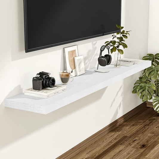 Vivelove White Floating Shelves 12 Inches Deep, 48x12 Floating Shelves for Wall with Invisible Brackets, Room Shelves for Living Room Bedroom Kitchen Office, Set of 2