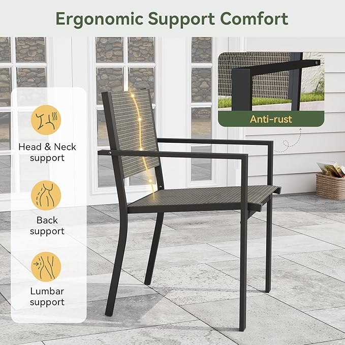 Aoxun 8-Piece Patio Table and Chairs Set & 15ft Patio Umbrella for 6, All Weather Outdoor Dining Set with 6 Textilene Chairs and 1 Rectangular Metal Table for Backyard, Garden, Brown/Beige