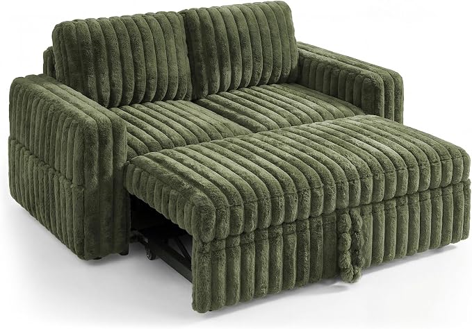 HONBAY Plush Corduroy Loveseat Sleeper Sofa,Modular Pull Out Sofa Bed,Couches for Living Room,Plush Green