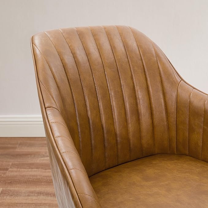 Art Leon Mid Century Modern Swivel Accent Chair with Arms, Beech Wood Legs Leather Upholstered Computer Desk Chair for Small Spaces Home Office Living Room Bedroom, Terracotta