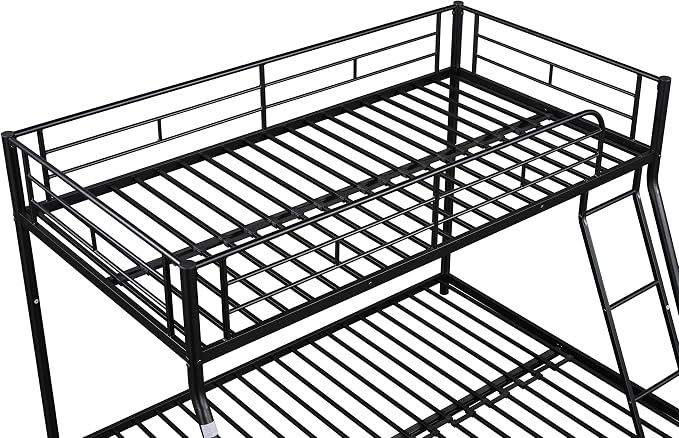 EMKK Twin Over Full Bunk Bed for Adults, Metal Bunk Beds Twin Over Full Size for Teens Dorm Bedroom Guest Room,Heavy Duty Bunk Beds with Ladder and Safety Full Length Guardrail (Black B)