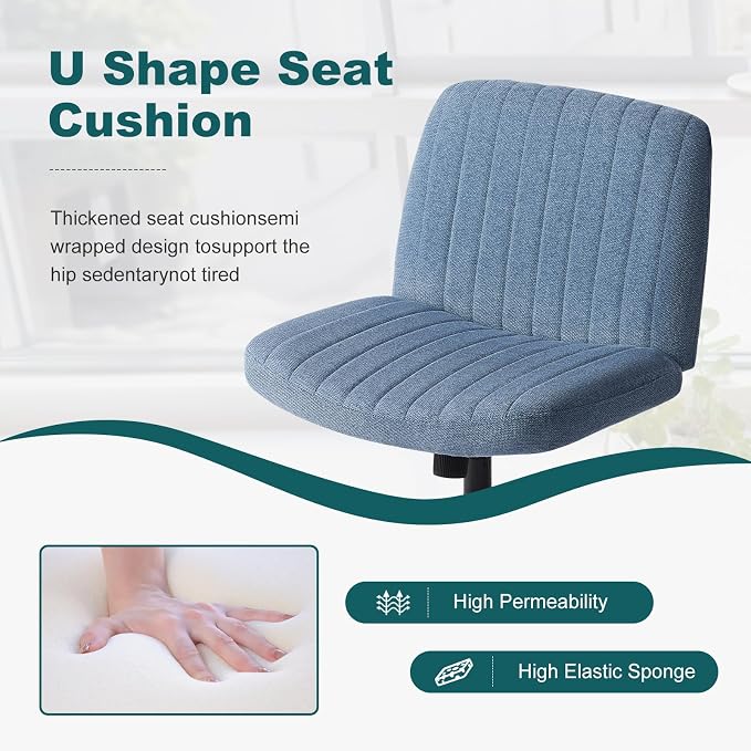 OLIXIS Criss Cross Chairs Legged Armless No Wheels Wide Seat Height Adjustable Swivel Rolling Padded Fabric Home Office Desk Seating for Bedroom, Student, Study Room