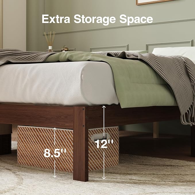 Novilla 12 Inch Wooden Twin Bed Frame, Platform Twin Size Bed Frame Without Headboard, Sturdy Wood Slat Support, No Box Spring Needed, Easy Assembly, Walnut