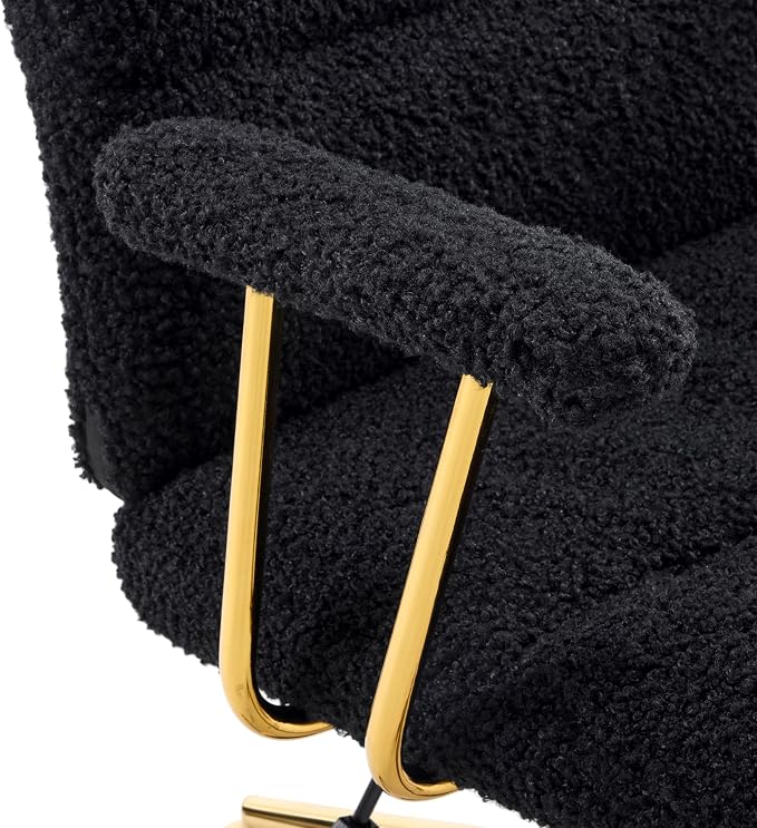 Techni Mobili Boucle Office Chair, Adjustable Desk Chair, Black & Gold | Black boucle office chair, gold base, padded seat, height adjustable, modern desk chair, textured fabric, swivel, ergonomic