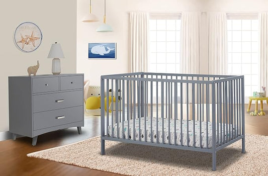 Sorelle Furniture Happy 3-in-1 Convertible Crib, Baby Crib to Toddler Bed, Sustainable Beech Wood, Non-Toxic Finish, Nursery Furniture - Gray