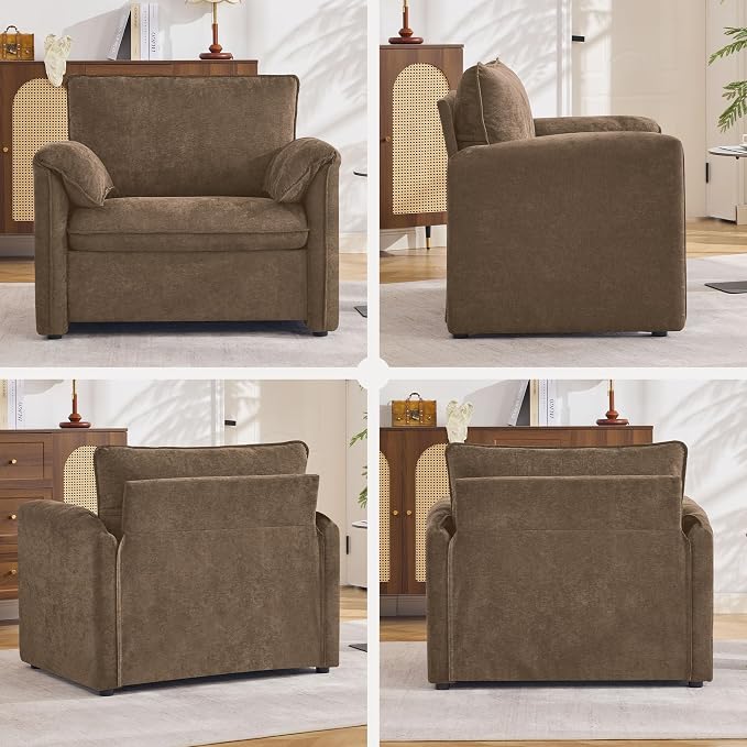 Oversized Accent Chair for Living Room, 41.73" Modern Armchair Set of 2 with Deep Seat, Mid-Century Comfy Reading Chair with Padded Arms, Large Chenille Single Sofa Chairs for Bedroom, Dark Brown
