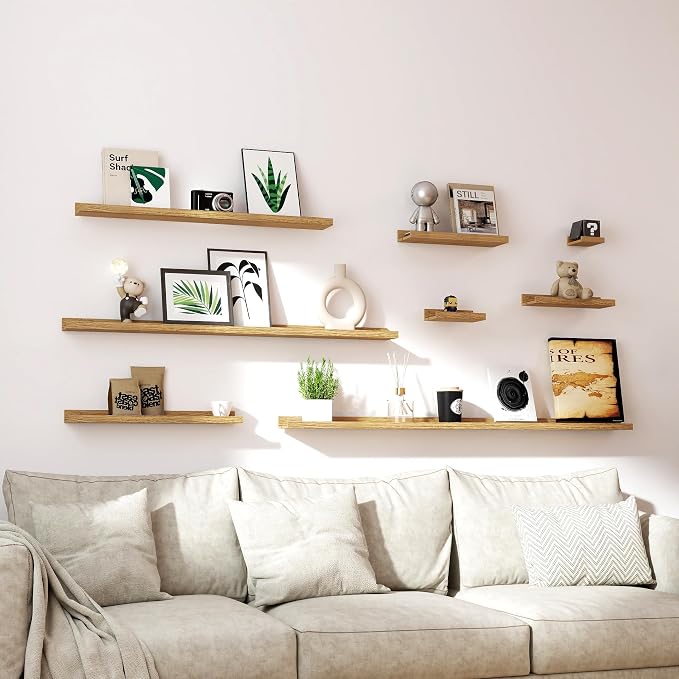 Long Floating Shelves for Wall Decor, Long Wall Mounted Storage Shelf for Bedroom, Living Room, Bathroom, Kitchen, Nursery, Display Picture Ledge Shelf with Lip Set of 2-48 Inches, Oak