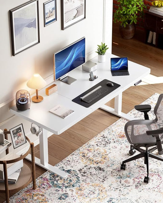 HUANUO Electric Standing Desk, 71 x 35 inch Large Height Adjustable Table, Powerful Brushless Motor, 4 Memory Preset, Sit Stand Up Desk, Home Office Computer Table with Thick T-Shaped Frame,White