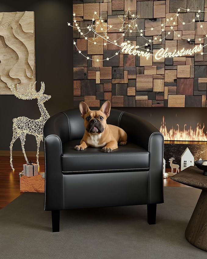 GarveeHome Accent Barrel Chairs Living Room Chairs Faux Leather Upholstered Club Armchairs with Soft Padded Seat for Bedroom Reading Waiting Room(Black)
