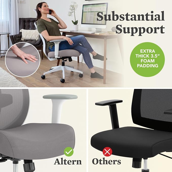 HON Altern Ergonomic Office Chair with Headrest, Mid‑Back Mesh Desk Chair, Adjustable Arms, Seat Slide, Synchro‑Tilt, Rolling Computer Seat for Home Office, Black Frame, Black