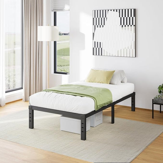 Furnitui 14 Inch High Metal Platform Twin Size Bed Frame, Bed Frame Twin No Box Spring Needed, Easy Assembly, Noise Free, Sturdy, Black