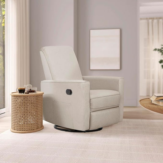 Evolur Raleigh Upholstered Manual Glider Recliner– Rocking & 360° Swivel with Smooth Glide – Greenguard Gold & FSC Certified – Modern Nursery and Living Room Chair in Light Sand