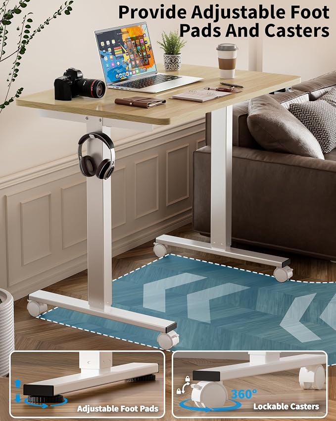 Okin Electric Standing Desk, 40 x 24 Inches Whole Piece Height Adjustable Desk, Oak Sit to Stand Desks Computer Workstation with Wheels for Home Office