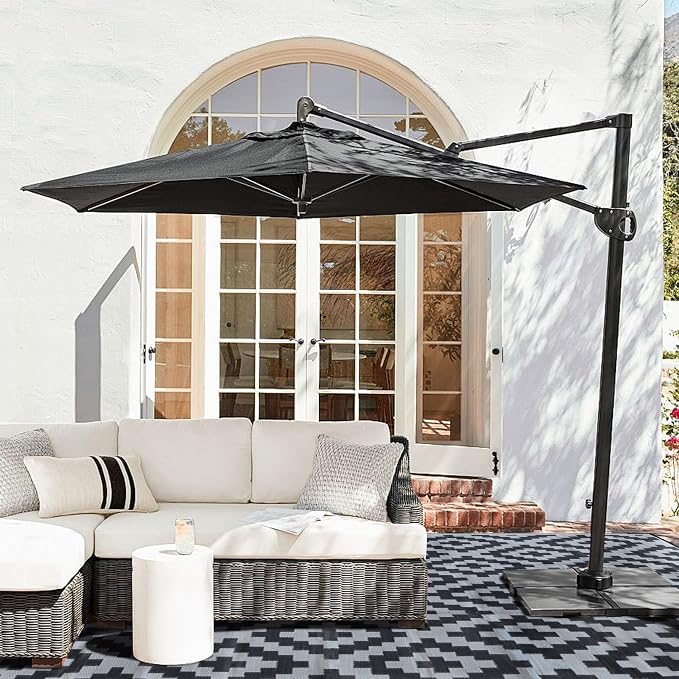 SAND MINE Waterproof Outdoor Rug, Plastic Reversible Rug, Modern Area Rug, Large Floor Mat for Outdoors, RV, Patio, Backyard, Deck, Picnic, Beach, Camping (10' x 10', Black Grey Lattice)