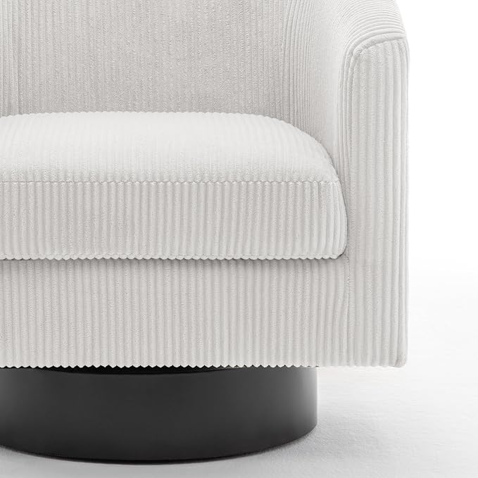 Swivel Accent Chair, Upholstered Corduroy Barrel Chair for Living Room, Small Single Sofa Bedroom Reading Seat, Beige