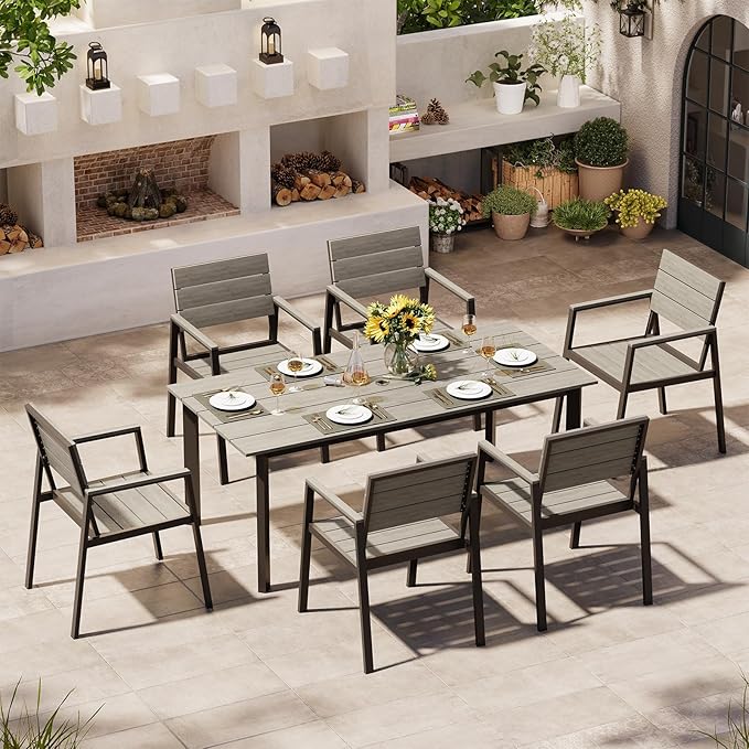 Outdoor Patio Dining Chairs Set of 2, 350LBS Capacity Aluminum Patio Dining Chairs with Armrests, Weather-Resistant for Lawn, Garden, Yard, Poolside and Indoor Use (Gray)