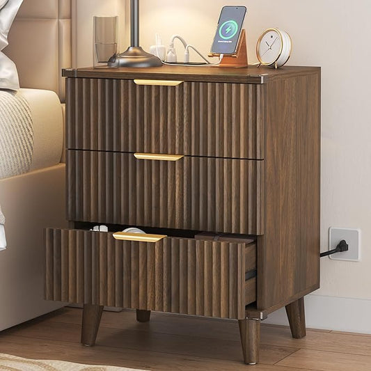 Lulive Modern Dressers and Nightstands Set 3-Piece, 2 Night Stands + 6-Drawer Dresser with Charging Station Modern Bedroom Sets