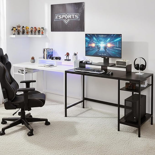 MINOSYS 47-inch Computer Desk with Storage Shelf - Your Ideal Black Gaming Desk for Bedrooms, Small Spaces, and Home Offices. This Modern Writing Desk is Perfectly Suited for PCs.