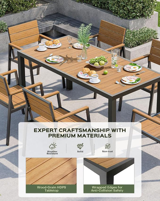 Vexwalx Outdoor Dining Chairs Set of 2, HDPS + Aluminum Patio Dining Chairs with Ergonomic Design and Wide Seat, 2 Piece Outdoor Chairs for Garden, Backyard, Deck (Gray-Teak)