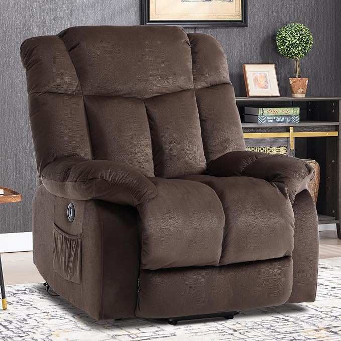 CANMOV Power Lift Electric Recliner Chair for Elderly- Heavy Duty and Safety Motion Reclining Mechanism-Antiskid Fabric Sofa for Living Room, Chocolate