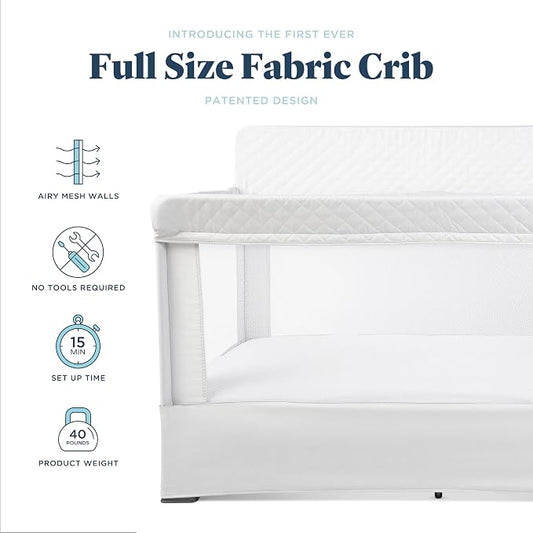 Baby Delight Lunaire Full Size Crib | Breathable Mesh Baby Crib | Tool-Free Assembly Baby Bed | Driftwood Grey