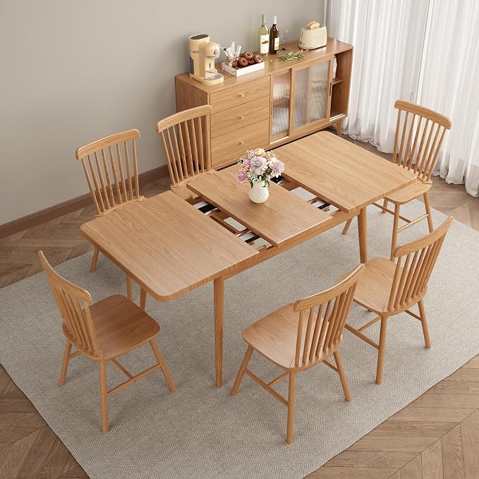 Muwuele Solid Wood Extendable Dining Table for 4-8 People with Seamless Extension from 47.2 to 63 Inches, Easy Assembly, Expandable Tables for Small Spaces, Dining Room, Kitchen, Living Room, Natural