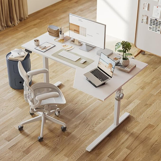 Agilestic Electric Standing Desk, Height Adjustable Desk, 63 x 35 Inch Sit Stand up for Work Office Home, L Shaped Ergonomic Rising Computer Table with Memory Preset, White