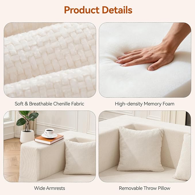MONVANE Modular Sectional Sofa, Oversized 12 Seat Convertible U Shaped Couch with Ottoman, Comfy Chenille Cloud Couch with Deep Seat, Sectional Couches for Living Room, No Assembly Required, Beige
