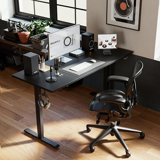 Agilestic Electric Standing Desk, 63 x 24 Inches Height Adjustable Desk, Sit Stand up for Work Office Home, Ergonomic Rising Computer Table with Memory Preset, Black